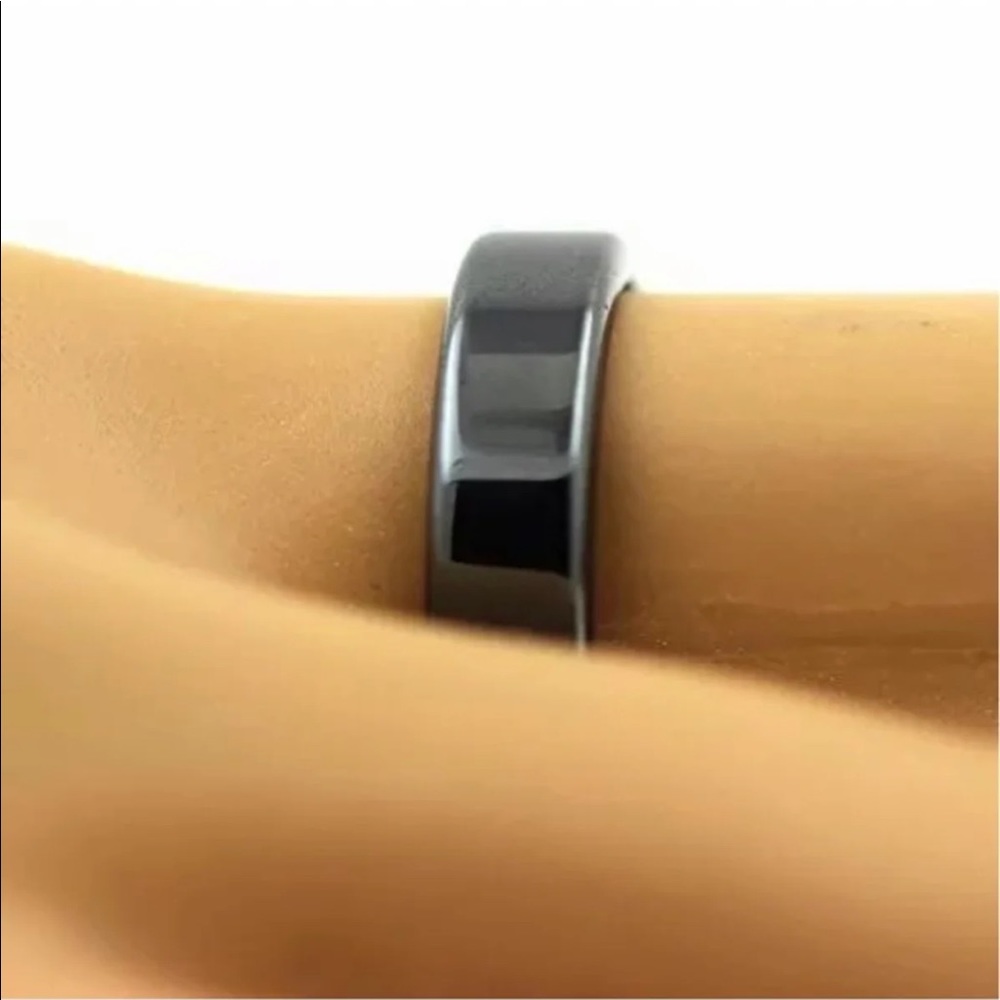 wide squared edge Hematite ring
